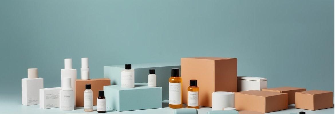 Different products and packaging with labels