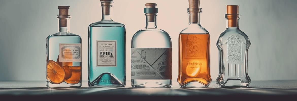 Gin-Etiketten auf Gin-Flaschen