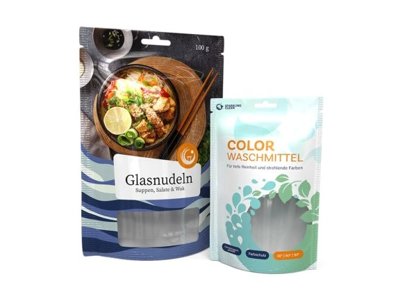 bedruckte Standbodenbeutel mit Fenster ohne Zipper mit Euroloch