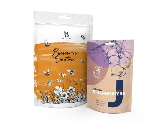 bedruckte Standbodenbeutel aus Kraftpapier mit Zipper und Euroloch