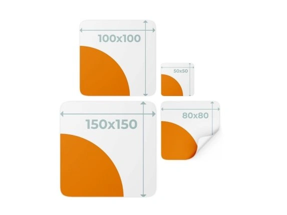 Bedruckte Aufkleber quadratisch in verschiedenen Größen