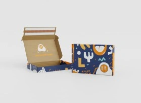 Klappdeckelschachtel mit Klebestreifen bedruckt