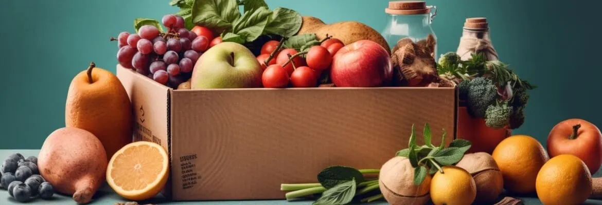 Transportkarton mit Obst und Gemüse