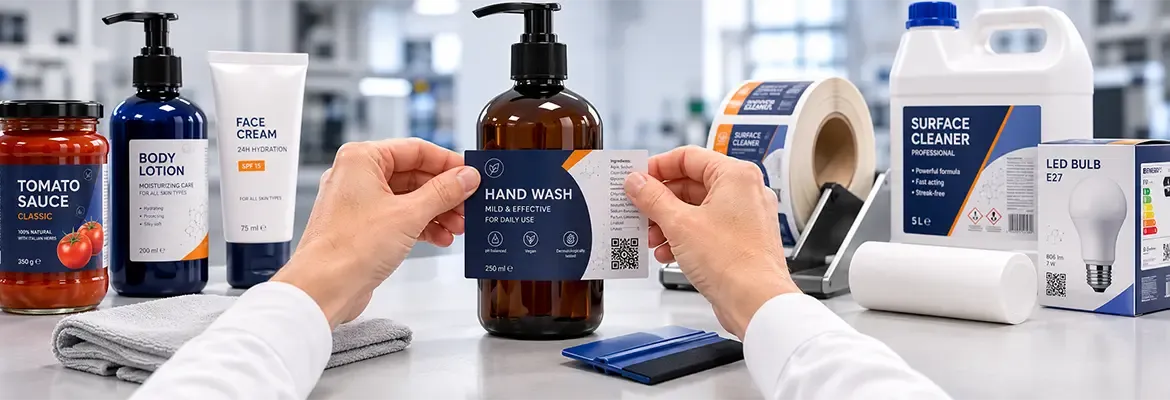 Anbringen eines Etiketts auf einem Flaschen-Spender