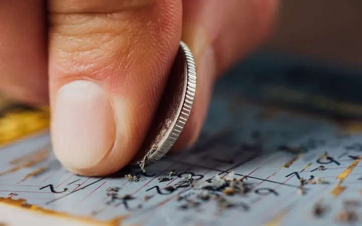 Schrift mit Münze aufrubbeln Schrift mit Münze aufrubbeln