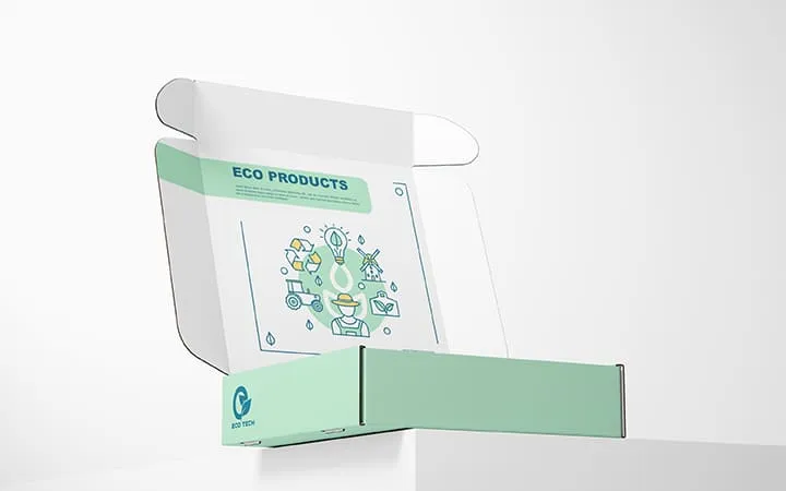 geöffnete, bedruckte Klappdeckelschachtel geöffnete, bedruckte Klappdeckelschachtel