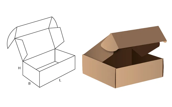 Struttura di una scatola a valigetta con tre lembi interni
