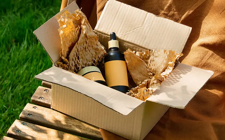 Karton gepolstert befüllt mit Produkten
