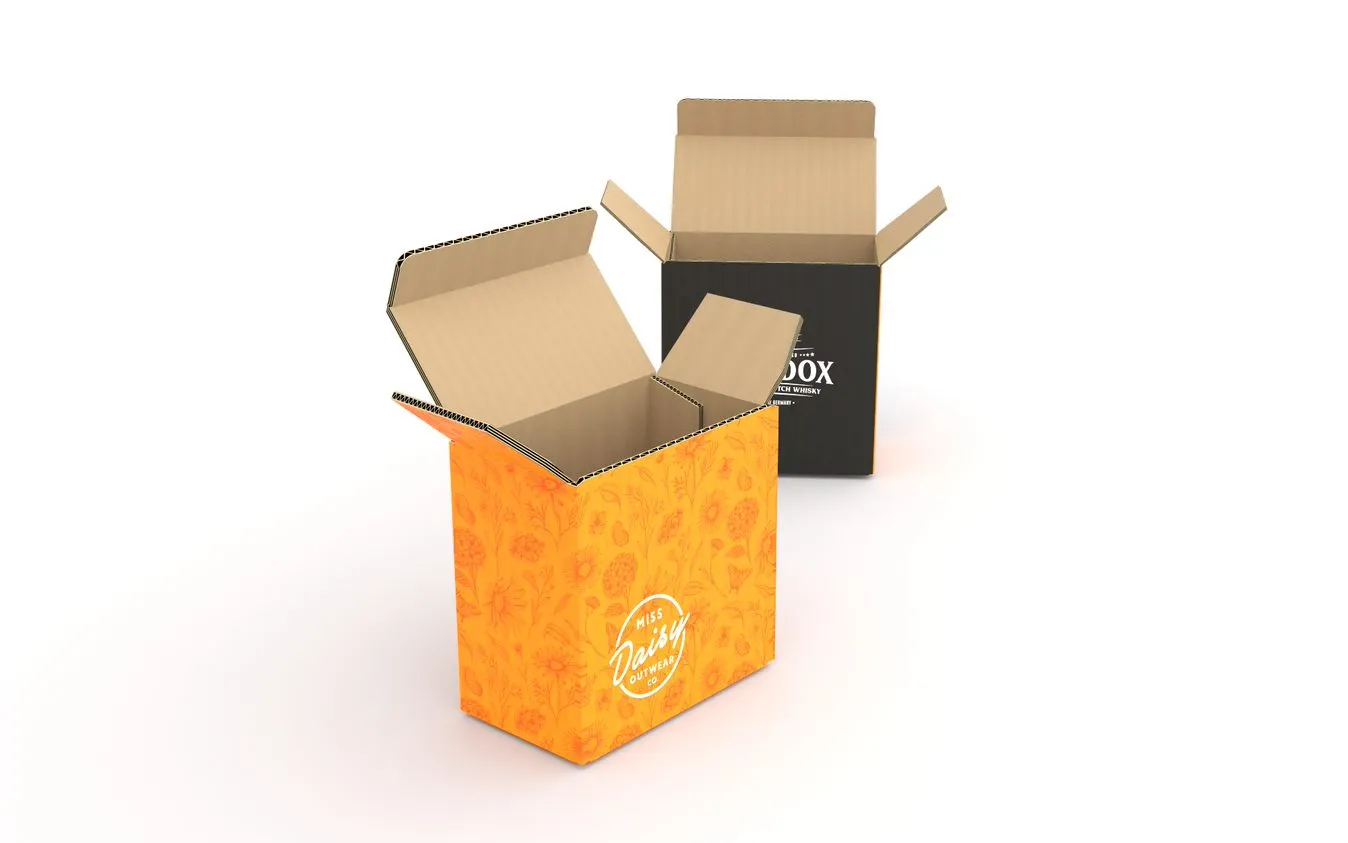 Scatole FEFCO 0211 stampate in arancione e nero