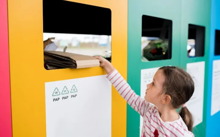 Bambina ricicla del cartone Bambina ricicla del cartone