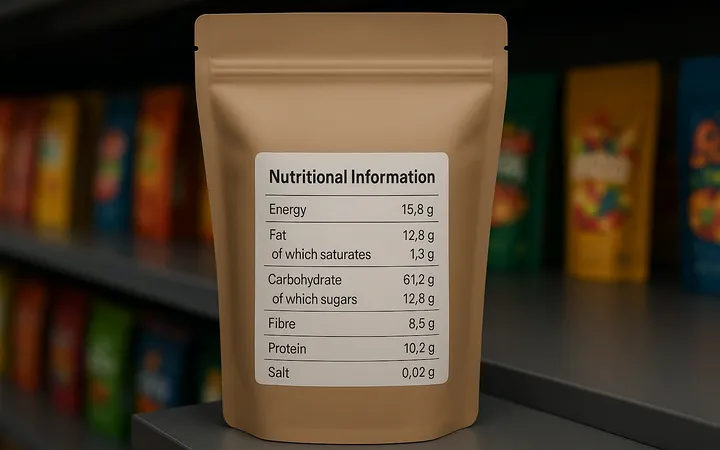 Nutritional information on doypack