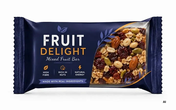 Fruchtriegel in Flowpack verpackt