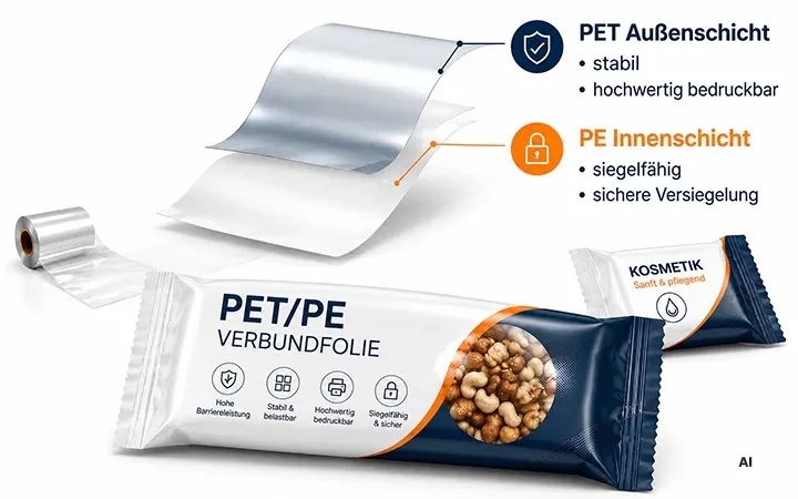 Flowpack aus PET/ PE Flowpack aus PET/ PE