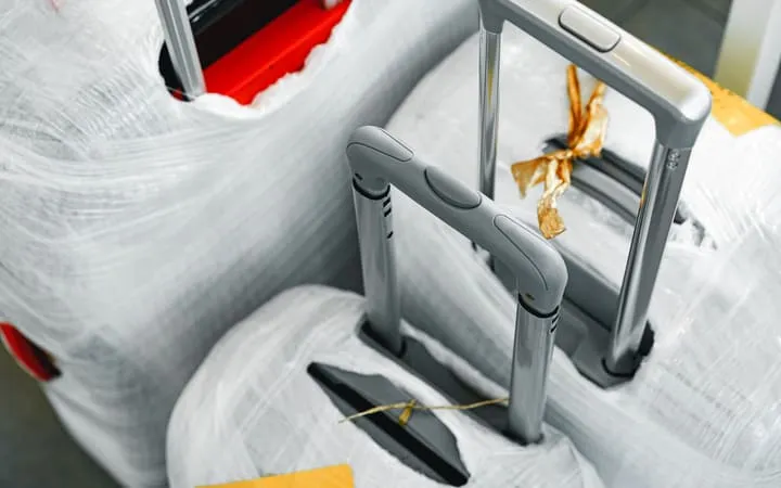 Stretchfolie um Koffer gewickelt Stretchfolie um Koffer gewickelt