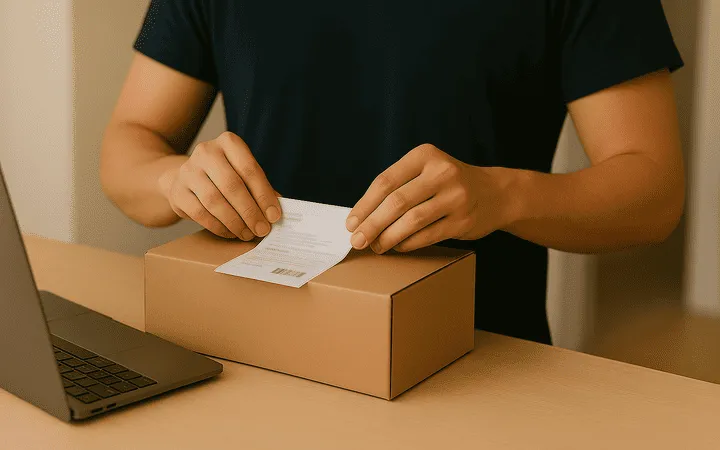 Aufkleben eines Adressetiketts Aufkleben eines Adressetiketts