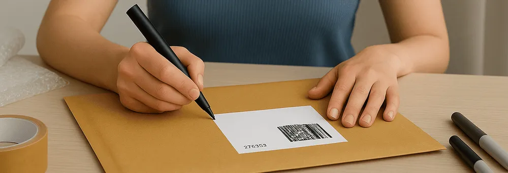 Warensendung wird beschriftet