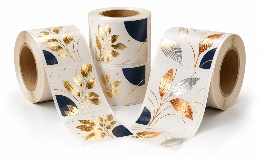 Rollenetiketten mit Heißfolienprägung in Gold, Silber und Kupfer