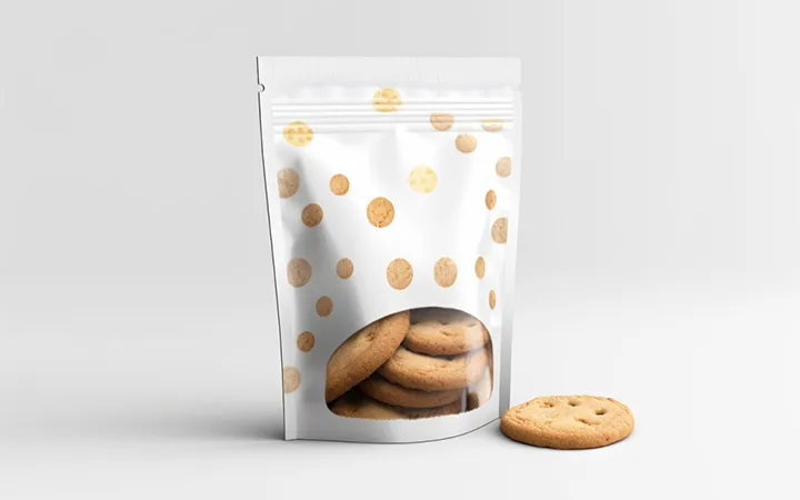 Standbodenbeutel mit Sichtfenster und Druckverschluss für Cookies Standbodenbeutel mit Sichtfenster und Druckverschluss für Cookies