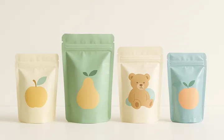 Vier Standbodenbeutel für Babymahlzeiten