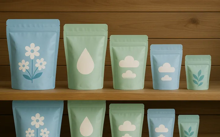 Waschmittelverpackungen in verschiedenen Größen