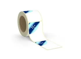 Blue hot foil finish on labels Blue hot foil finish on labels