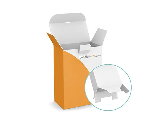 Folding box with tuck-in base and security flap Folding box with tuck-in base and security flap