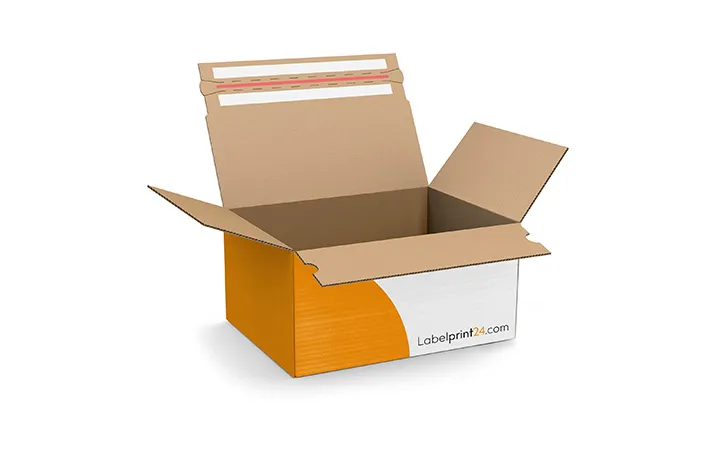 Scatola per resi con fondo a scatto e striscia adesiva