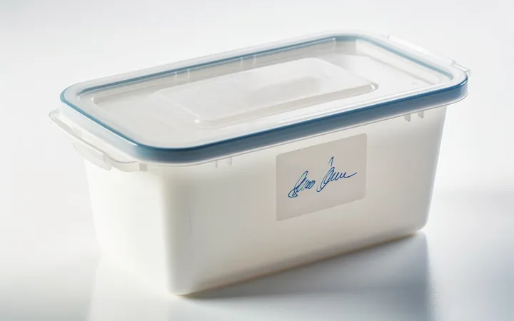 Tupperware con etichetta per congelatore
