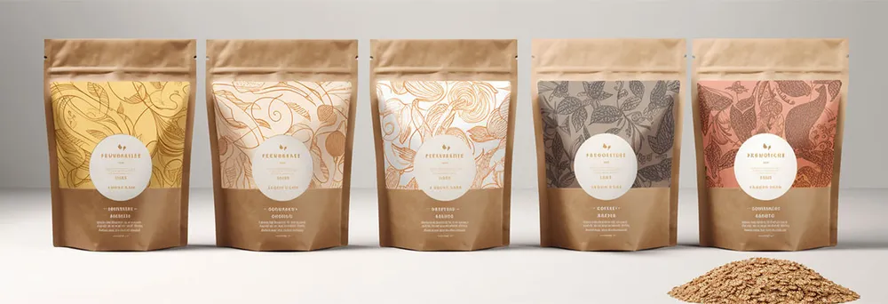 Mehrere Standbodenbeutel aus Naturpapier