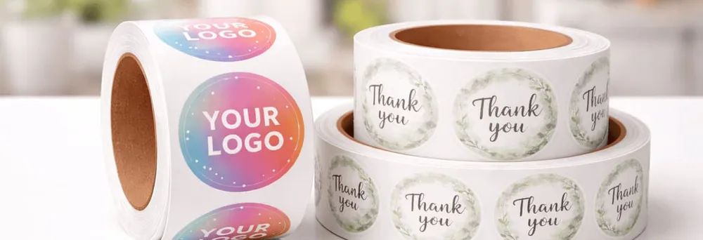 runde Aufkleber auf Rolle