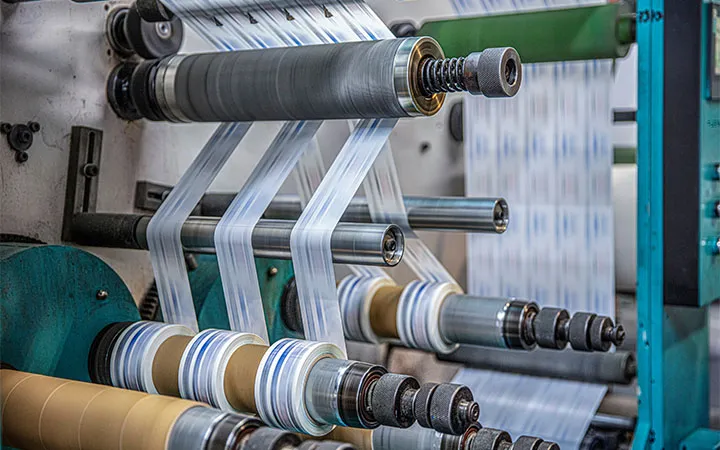 Macchina da stampa flessografica che stampa etichette