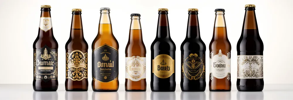 Bottiglie di birra con etichette