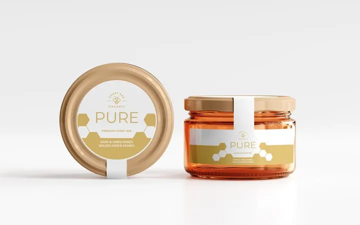 Miele con etichetta in carta bianca Miele con etichetta in carta bianca