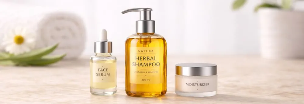 Aufkleber auf Kosmetikprodukten im No-Label-Look