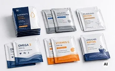 Sachets platzsparend und stapelbar