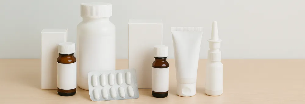 Pharmacy products with white labels