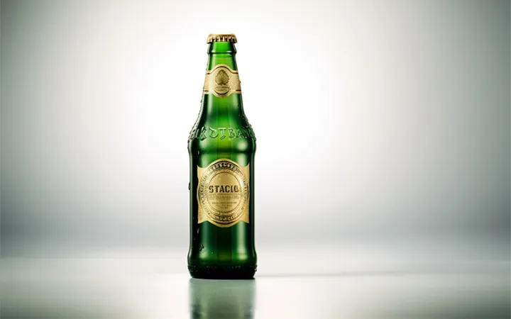 Bottiglia di birra con etichetta con finitura