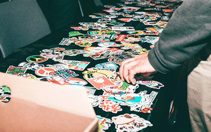 Colourful stickers on a table